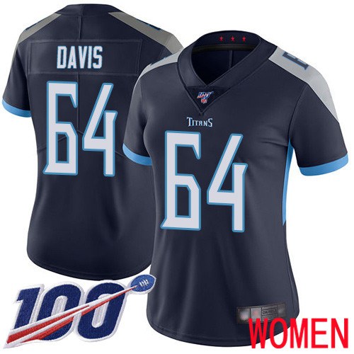 Tennessee Titans Limited Navy Blue Women Nate Davis Home Jersey NFL Football #64 100th Season Vapor Untouchable